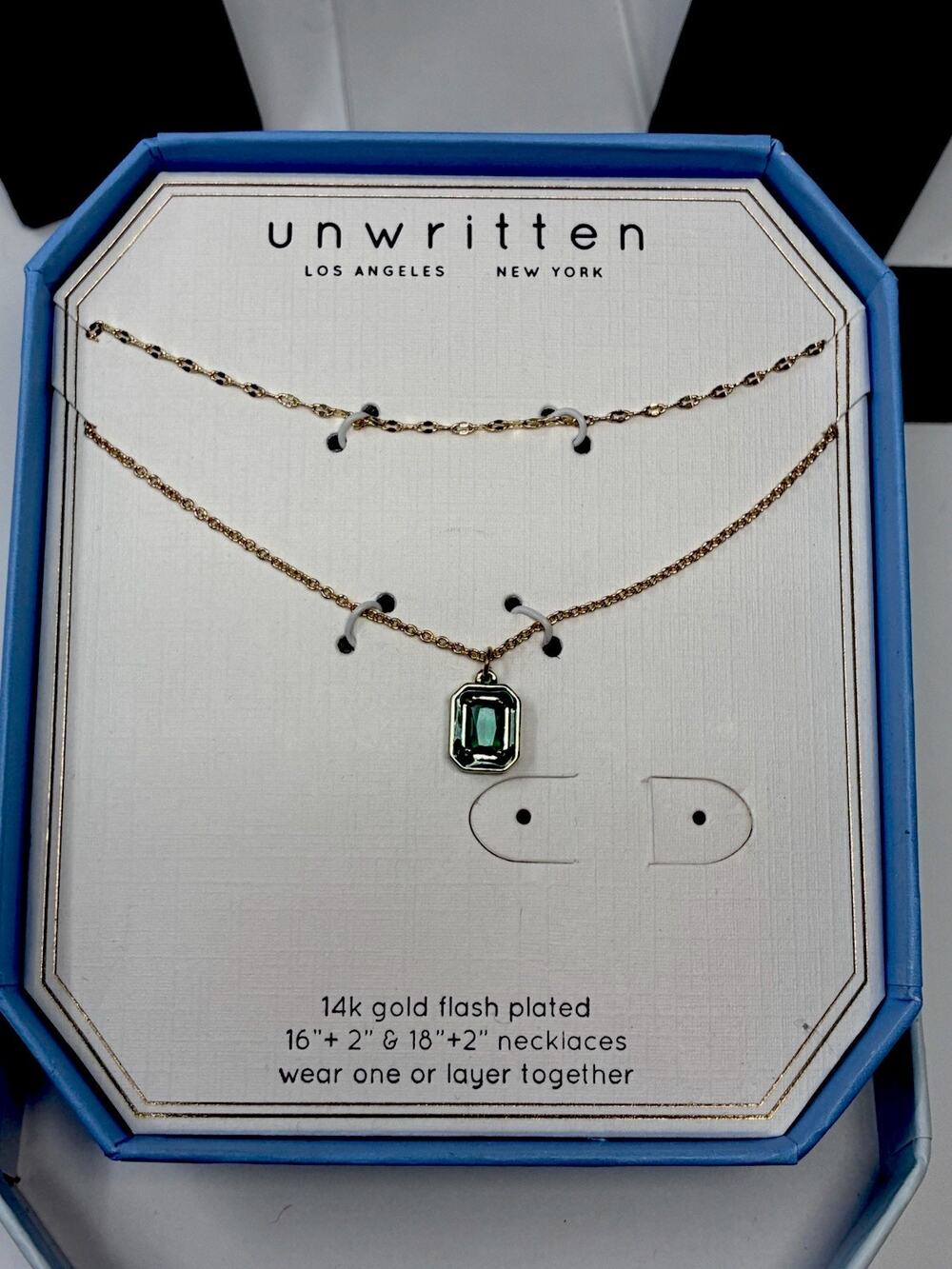 Unwritten Green Glass 2 Piece 14k Gold Flashed Plated Layered Delicate Necklace